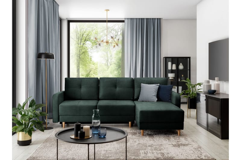 Saimon Bäddsoffa m. Divan med Förvaring 3-sits - Mörkgrön - Möbler - Soffa - Bäddsoffa - Bäddsoffa divan