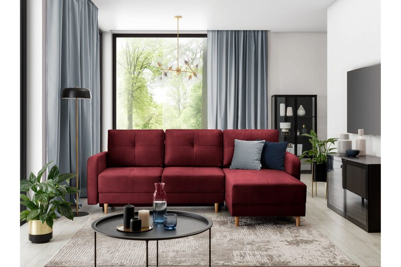 Saimon Bäddsoffa m. Divan med Förvaring 3-sits - Mörklila - Möbler - Soffa - Bäddsoffa - Bäddsoffa divan