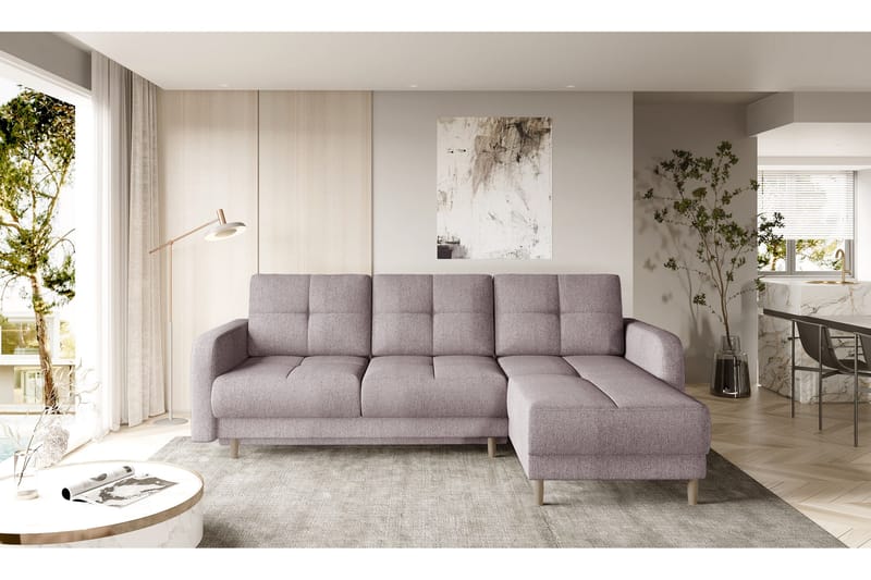Saimon Bäddsoffa m. Divan med Förvaring 3-sits - Rosa - Möbler - Soffa - Bäddsoffa - Bäddsoffa divan