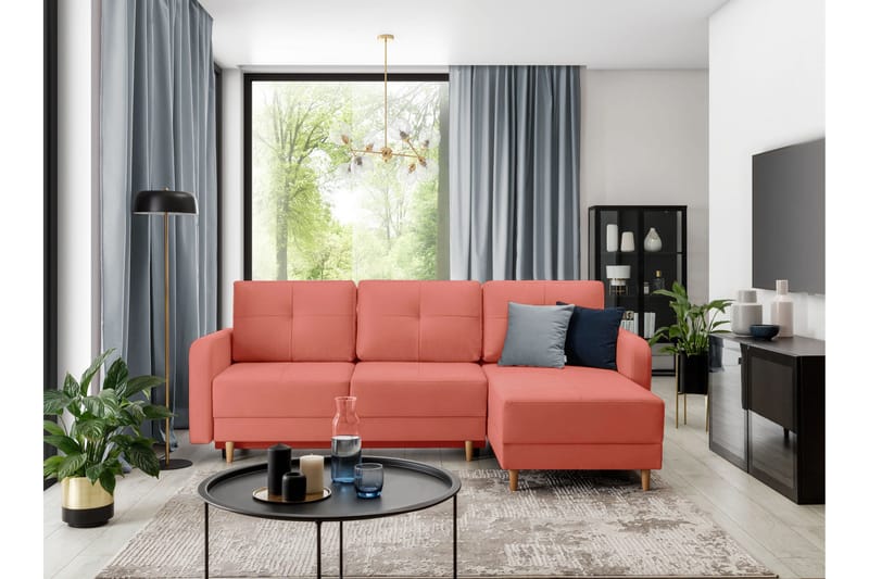 Saimon Bäddsoffa m. Divan med Förvaring 3-sits - Rosa - Möbler - Soffa - Bäddsoffa - Bäddsoffa divan