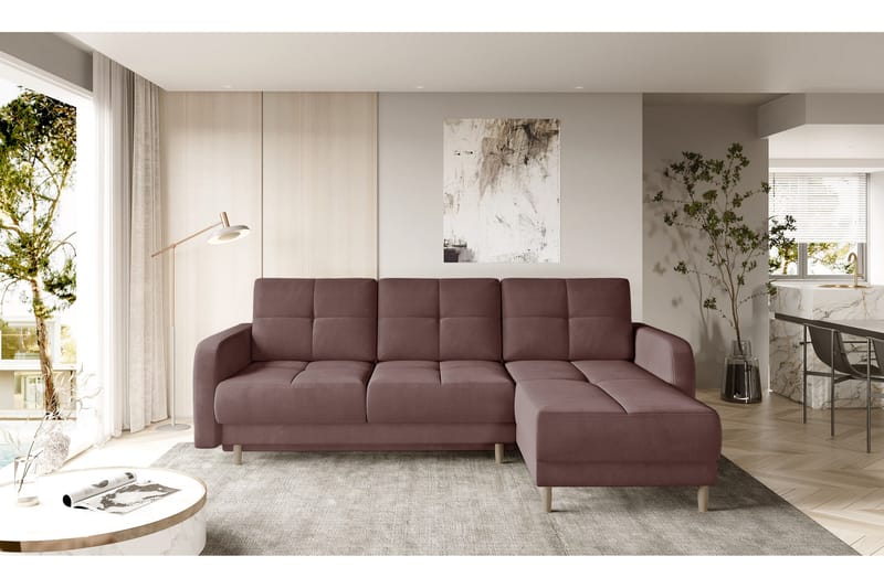Saimon Bäddsoffa m. Divan med Förvaring 3-sits - Rosa - Möbler - Soffa - Bäddsoffa - Bäddsoffa divan