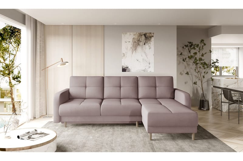 Saimon Bäddsoffa m. Divan med Förvaring 3-sits - Rosa - Möbler - Soffa - Bäddsoffa - Bäddsoffa divan