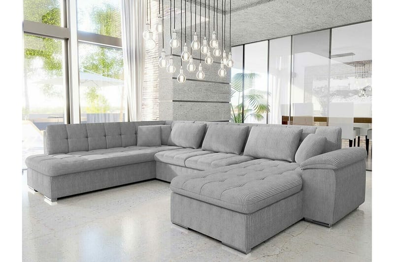 Sakri 5-sits Högervänd U-formad Hörnbäddsoffa med Förvaring i Tyg - Grå - Möbler - Soffa - Bäddsoffa - Bäddsoffa divan