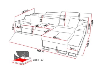Seginus Bäddsoffa m. Divan Förvaring 3-sits 226x127 - Blå - Möbler - Soffa - Bäddsoffa - Bäddsoffa divan