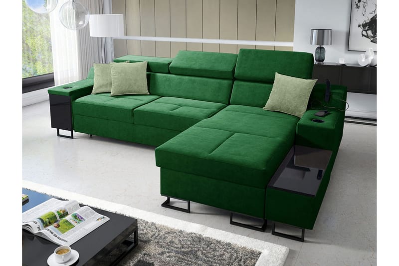 Seginus Bäddsoffa m. Divan Förvaring 3-sits 226x127 - Grön - Möbler - Soffa - Bäddsoffa - Bäddsoffa divan