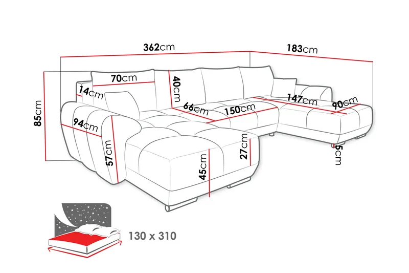 Simerly Bäddsoffa Dubbeldivan 4-sits - Beige - Möbler - Soffa - Bäddsoffa - Bäddsoffa divan