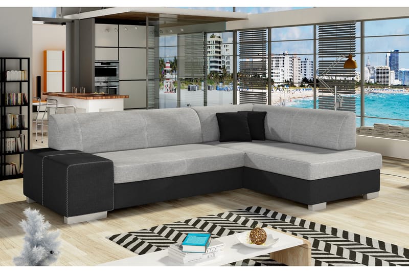 Tietaz Bäddsoffa med Divan - Grå/Svart - Möbler - Soffa - Bäddsoffa - Bäddsoffa divan