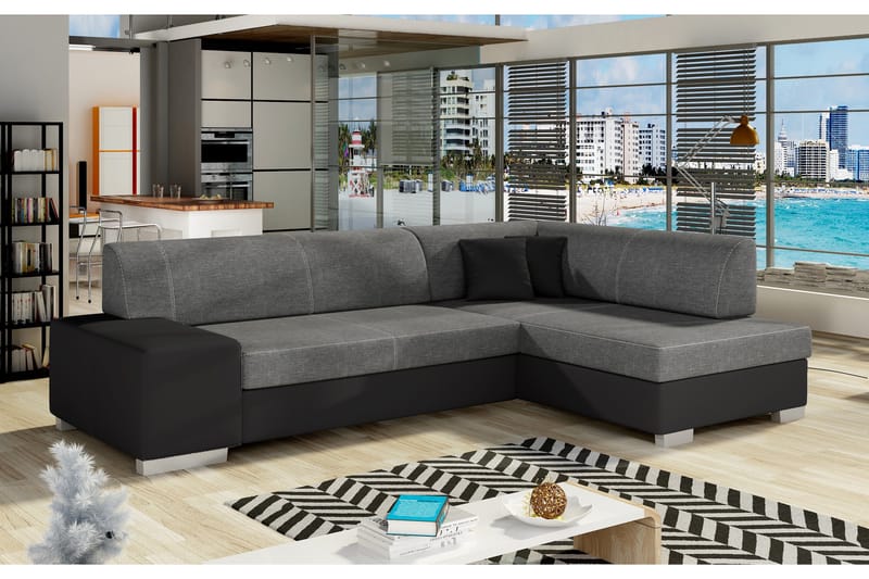 Tietaz Bäddsoffa med Divan - Grå/Svart - Möbler - Soffa - Bäddsoffa - Bäddsoffa divan