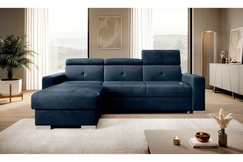 Trent Bäddsoffa m. Divan med Förvaring 3-sits, Mörkblå