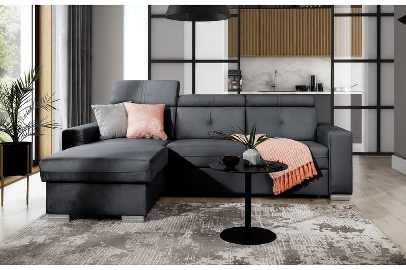 Trent Bäddsoffa m. Divan med Förvaring 3-sits, Mörkgrå