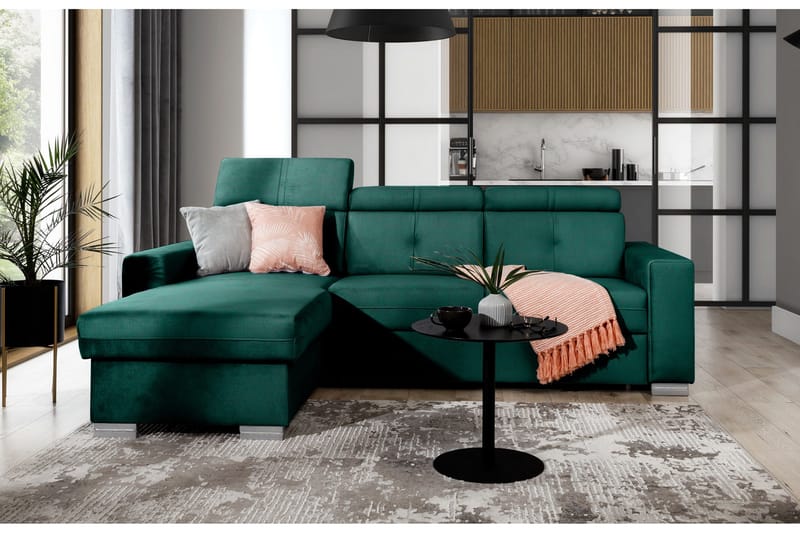 Trent Bäddsoffa m. Divan med Förvaring 3-sits, Mörkgrön