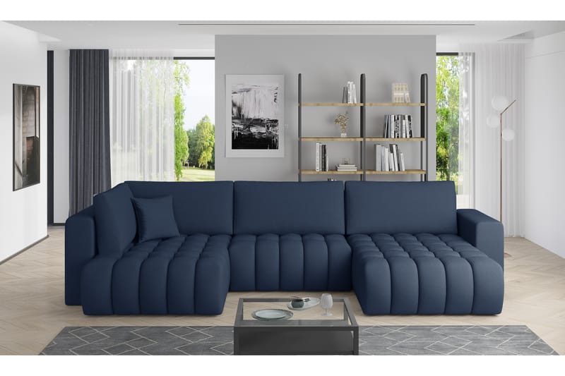 U-bäddsoffa Robstown Divan Höger - Blå - Möbler - Soffa - Bäddsoffa - Bäddsoffa divan