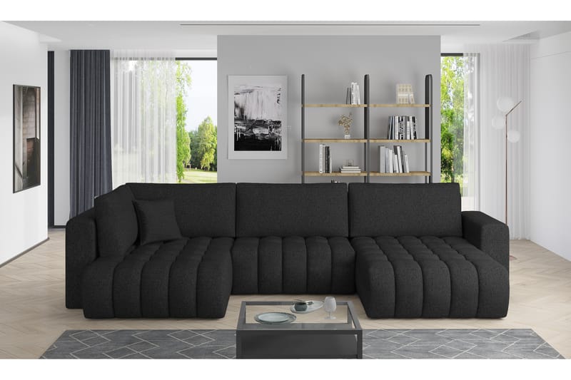 U-bäddsoffa Robstown Divan Höger - Svart - Möbler - Soffa - Bäddsoffa - Bäddsoffa divan