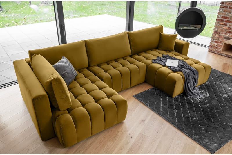 U-bäddsoffa Robstown Divan Höger - Svart - Möbler - Soffa - Bäddsoffa - Bäddsoffa divan