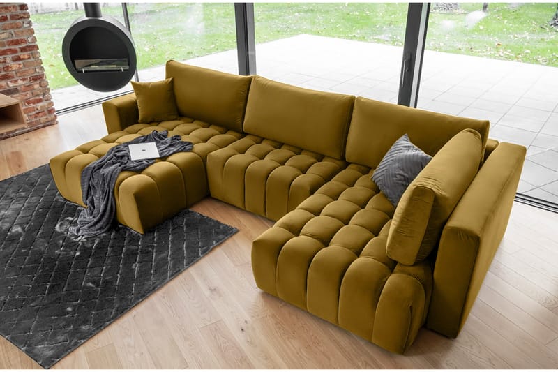 U-bäddsoffa Robstown Divan Vänster - Gul - Möbler - Soffa - Bäddsoffa - Bäddsoffa divan