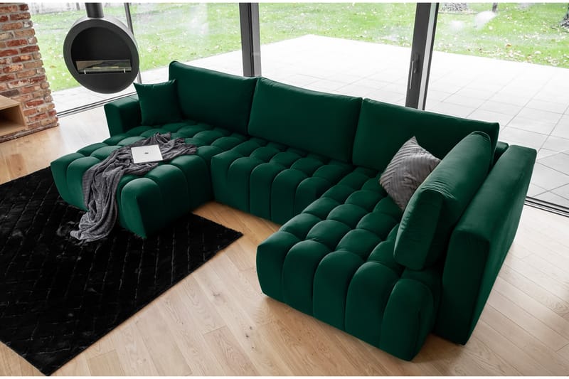 U-bäddsoffa Robstown Divan Vänster - Mörkgrön - Möbler - Soffa - Bäddsoffa - Bäddsoffa divan
