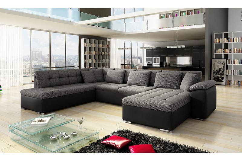 U-Bäddsoffa Sororia 350x205x76 cm Divan Höger - Grå/Svart - Möbler - Soffa - Bäddsoffa - Bäddsoffa divan