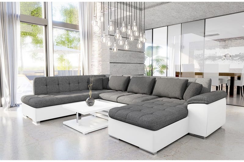 U-Bäddsoffa Sororia 350x205x76 cm Divan Höger - Grå/Vit - Möbler - Soffa - Bäddsoffa - Bäddsoffa divan