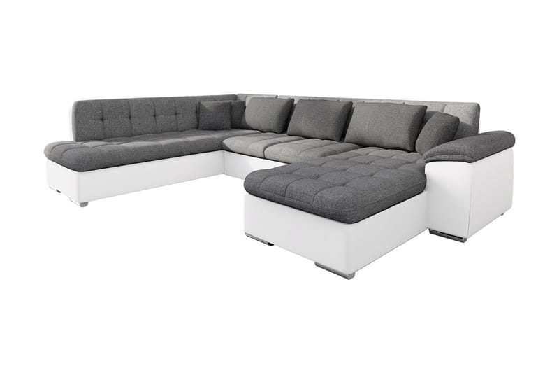 U-Bäddsoffa Sororia 350x205x76 cm Divan Höger - Grå/Vit - Skinnsoffa - Bäddsoffa divan