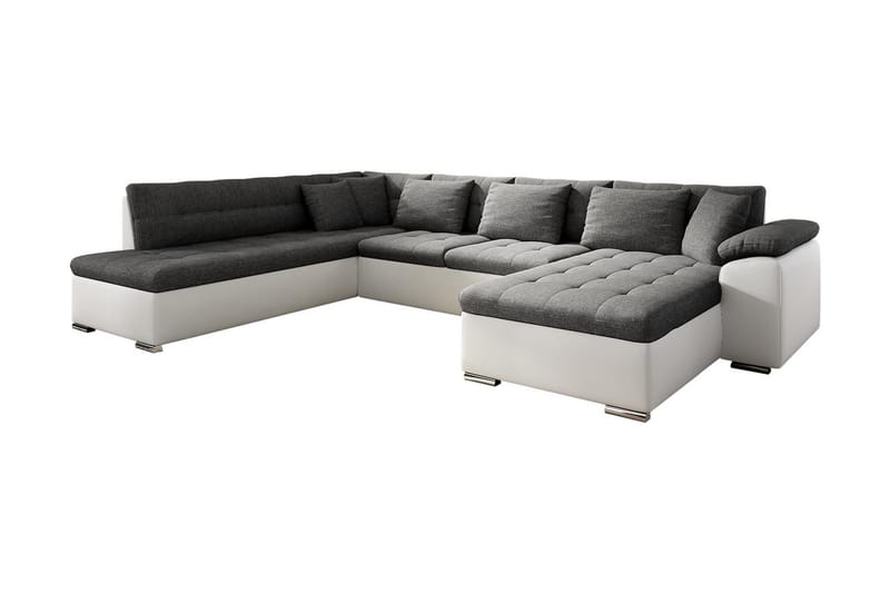 U-Bäddsoffa Sororia 350x205x76 cm Divan Höger - Vit/Grå - Skinnsoffa - Bäddsoffa divan