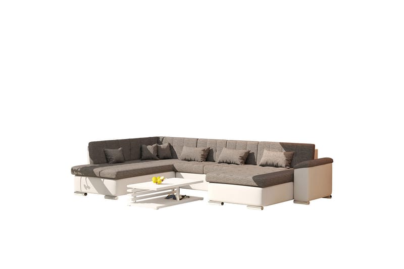 U-Bäddsoffa Sororia 350x205x76 cm Divan Höger - Vit/Grå - Skinnsoffa - Bäddsoffa divan