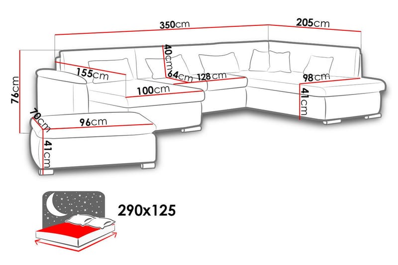 U-Bäddsoffa Sororia 350x205x76 cm Divan Höger - Vit/Grå - Skinnsoffa - Bäddsoffa divan