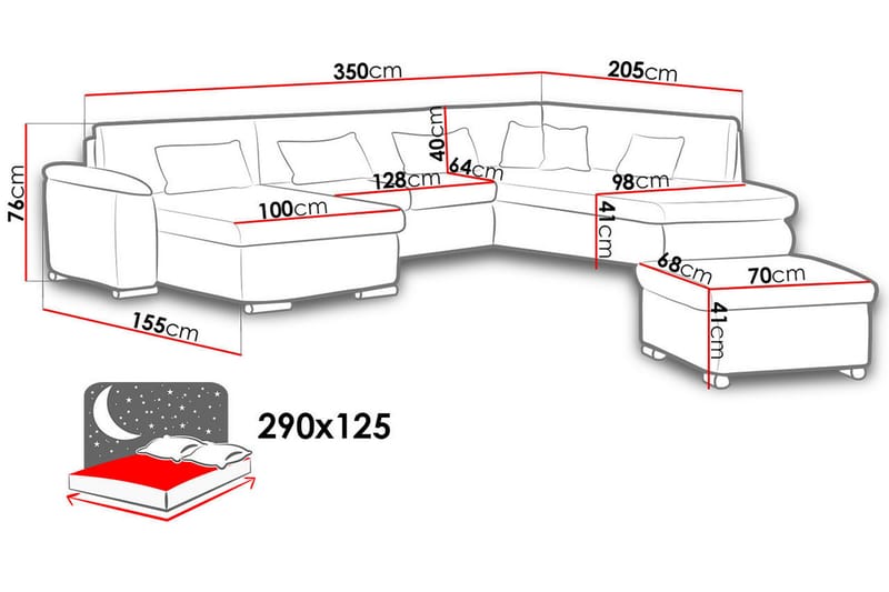 U-Bäddsoffa Sororia 350x205x76 cm Divan Höger - Vit/Grå - Skinnsoffa - Bäddsoffa divan