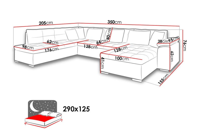 U-Bäddsoffa Sororia 350x205x76 cm Divan Höger - Vit/Grå - Skinnsoffa - Bäddsoffa divan