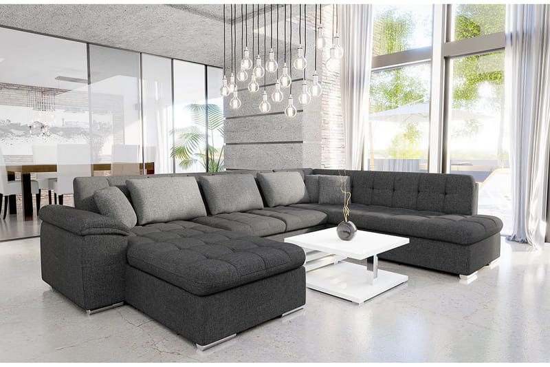 U-Bäddsoffa Sororia 350x205x76 cm Divan Vänster - Grå - Möbler - Soffa - Bäddsoffa - Bäddsoffa divan