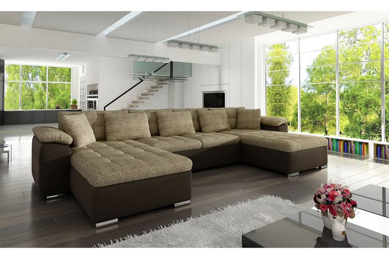 U-Bäddsoffa Wicenza 375x155x76 cm - Beige/Brun - Möbler - Soffa - Bäddsoffa - Bäddsoffa divan