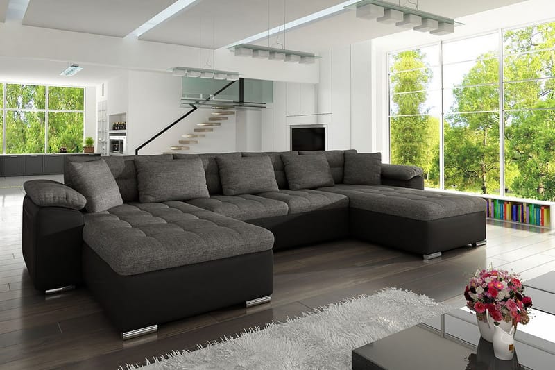 U-Bäddsoffa Wicenza 375x155x76 cm - Grå/Svart - Möbler - Soffa - Bäddsoffa - Bäddsoffa divan