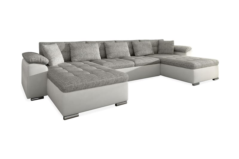 U-Bäddsoffa Wicenza 375x155x76 cm - Grå/Vit - U bäddsoffa - Skinnsoffa - Bäddsoffa divan