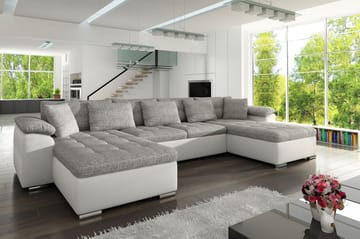 U-Bäddsoffa Wicenza 375x155x76 cm - Grå/Vit - Möbler - Soffa - Bäddsoffa - Bäddsoffa divan