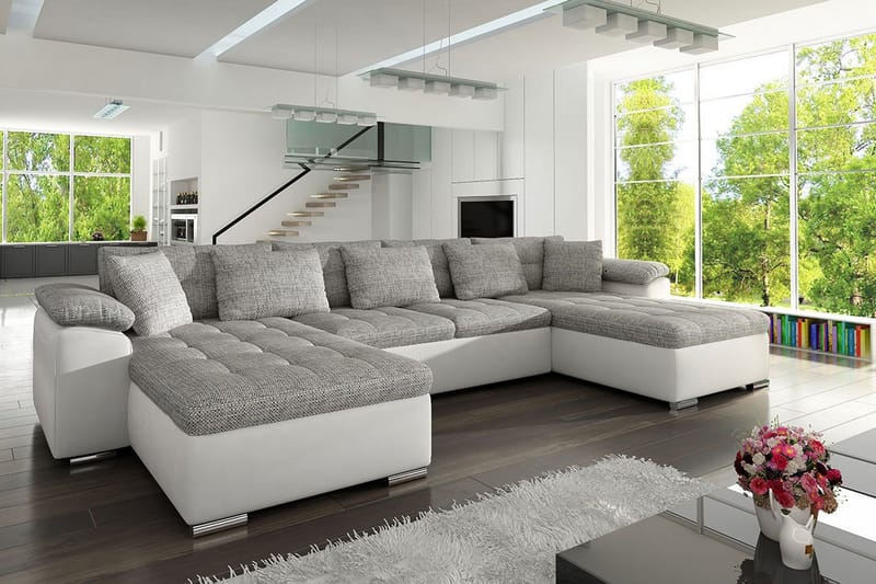 U-Bäddsoffa Wicenza 375x155x76 cm - Grå/Vit - Möbler - Soffa - Bäddsoffa - Bäddsoffa divan