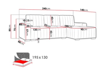 Vidin 3-sits Bäddsoffa Höger - Brun - Möbler - Soffa - Bäddsoffa - Bäddsoffa divan