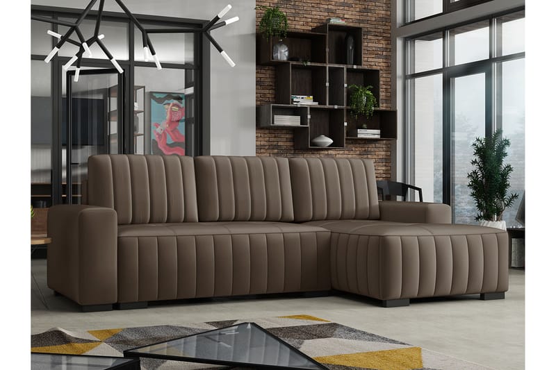 Vidin 3-sits Bäddsoffa Höger - Brun - Möbler - Soffa - Bäddsoffa - Bäddsoffa divan