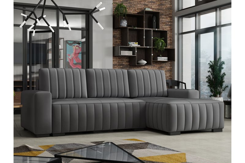 Vidin 3-sits Bäddsoffa Höger - Grå - Möbler - Soffa - Bäddsoffa - Bäddsoffa divan