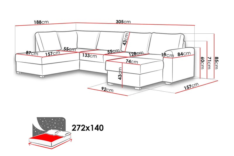 Wilma 6-sits Bäddsoffa - Antracit - B�äddsoffa divan