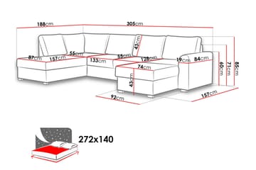 Wilma 6-sits Bäddsoffa med Schäslong i Tyg med Konstläderunderrede - Mellangrå - Möbler - Soffa - Bäddsoffa - Bäddsoffa divan