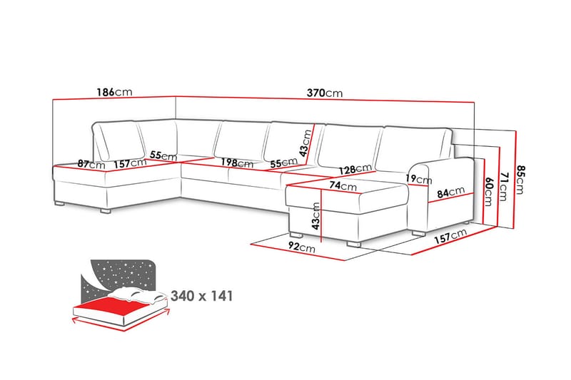Wilma 6-sits Bäddsoffa - Svart - Möbler - Soffa - Bäddsoffa - Bäddsoffa divan