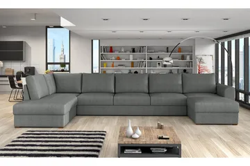 Wilma Bäddbar Längsbäddad Bäddsoffa 141x340 cm med Förvaring i Tyg - Grå - Möbler - Soffa - Bäddsoffa - Bäddsoffa divan