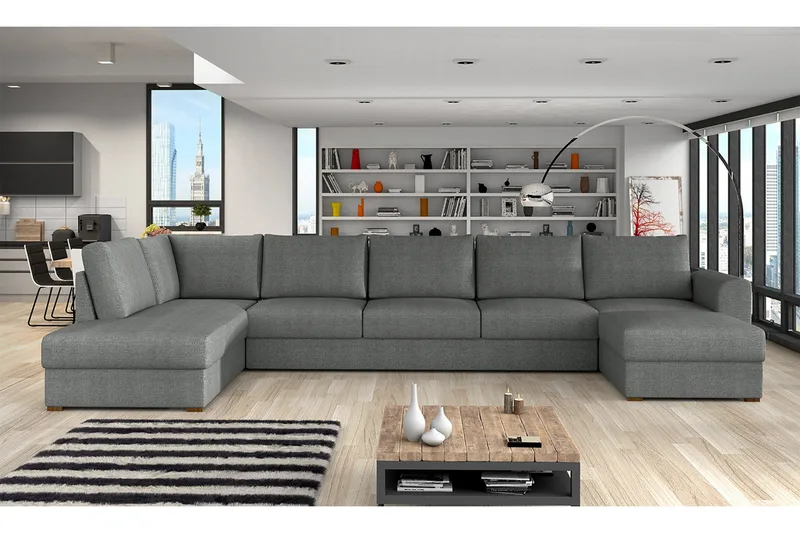 Wilma Bäddbar Längsbäddad Bäddsoffa 141x340 cm med Förvaring i Tyg - Grå - Möbler - Soffa - Bäddsoffa - Bäddsoffa divan