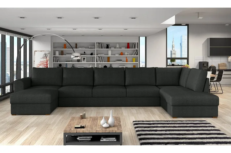 Wilma Bäddsoffa 141x340 cm med Förvaring i Tyg - Svart - Möbler - Soffa - Bäddsoffa - Bäddsoffa divan
