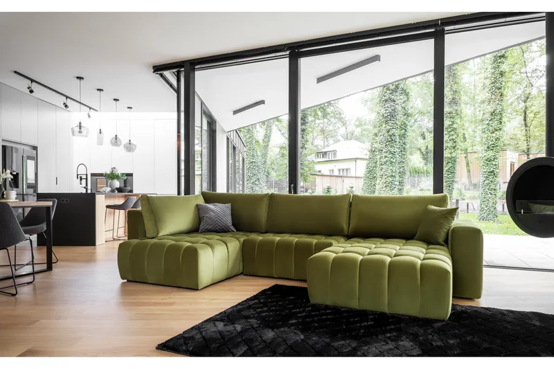 Yorktown U-bäddsoffa Divan Höger, Mörkgrön