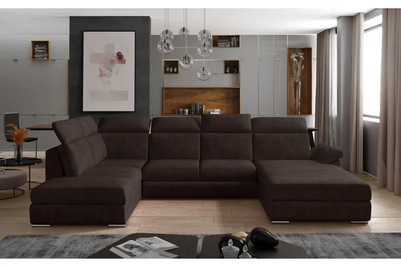 Zoana Höger U-formad Bäddsoffa 125x265 cm med Förvaring i Tyg, Brun