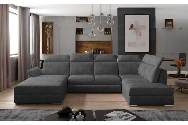 Zoana Vänster U-formad Bäddsoffa 125x265 cm med Förvaring i Tyg, Grå