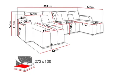 Zulueta 8-sits Bäddsoffa Vänster - Grå - Möbler - Soffa - Bäddsoffa - Bäddsoffa divan