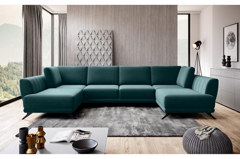 Bäddsoffa Dubbelschäslong Kazuma - Mörkgrön - Möbler - Soffa - Bäddsoffa - Bäddsoffa längsbäddad