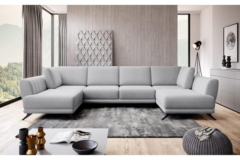 Bäddsoffa Dubbelschäslong Kazuma - Vit/Ljusgrå - Möbler - Soffa - Bäddsoffa - Bäddsoffa längsbäddad