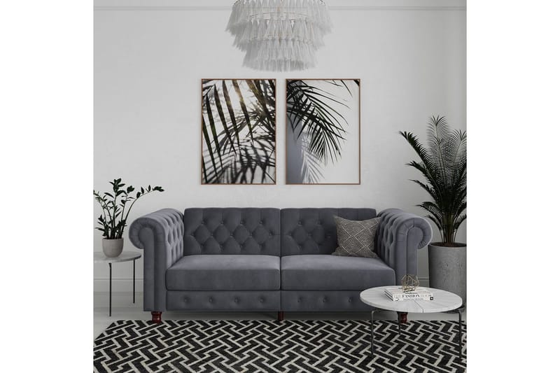 Bäddsoffa Felix 236x87x83 cm, Antracit, Sammet - 236x87x83 cm, Antracit, Sammet - Möbler - Soffa - Bäddsoffa - 3 sits bäddsoffa
